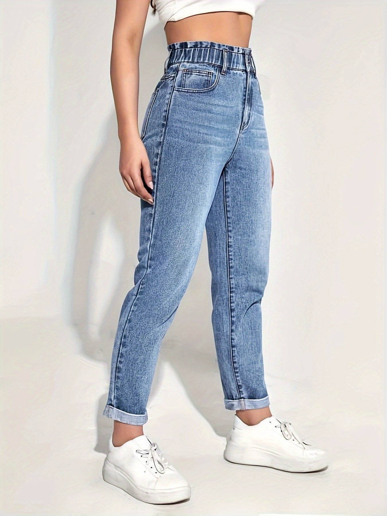 Women's Slim-Fit Stretch Denim Jeans - High-Rise, Comfortable, Machine Washable, Casual Light Blue Jeans with Pockets, All-Season Wear, Comfortable Fashion | Highrise Denim | Durable Fabric