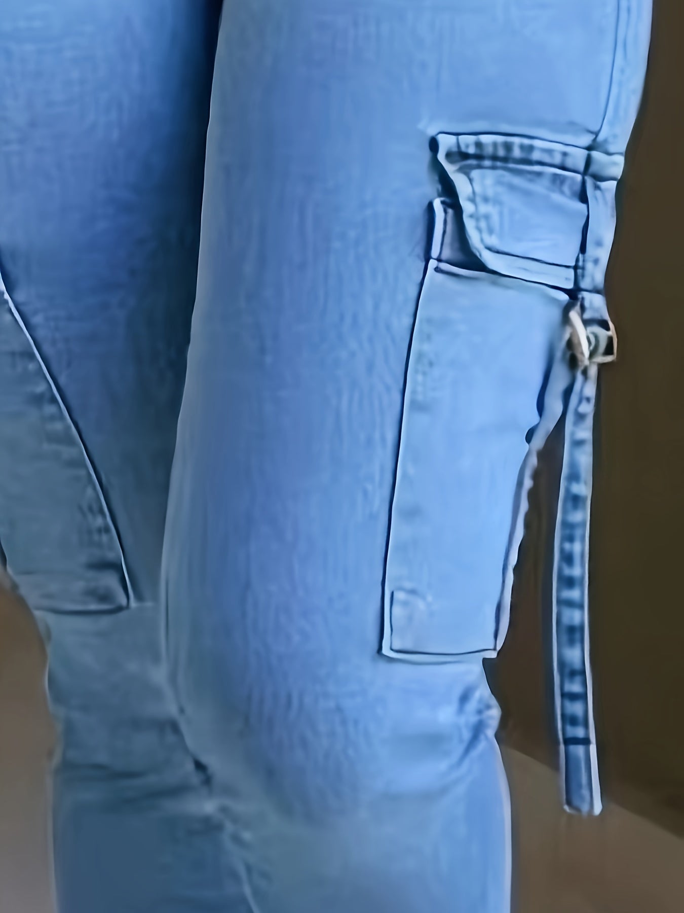 Women'S High-Stretch Skinny Cargo Jeans - Light Blue, Zipper Fly, Half Placket, All-Season Comfort, Casual Street Style, Casual Jeans|Casual Fit Jeans|Zippered Jeans