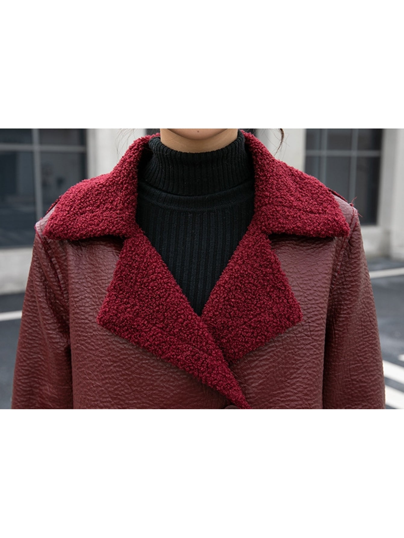 Elegant PU Leather Reversible Jacket for Women - Warm Fleece-Lined, Casual Loose Fit with Pockets, Solid Color, Polyurethane Material, Perfect for Fall\u002FWinter