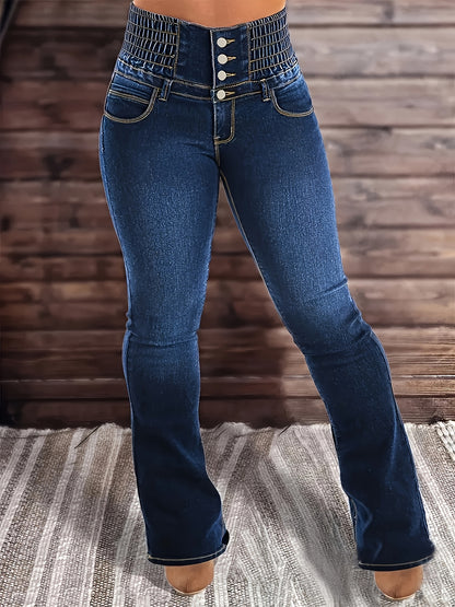 High-Waisted, Body-Hugging Flared Pants Made from Stretchable Fabric with a Viscose Blend.