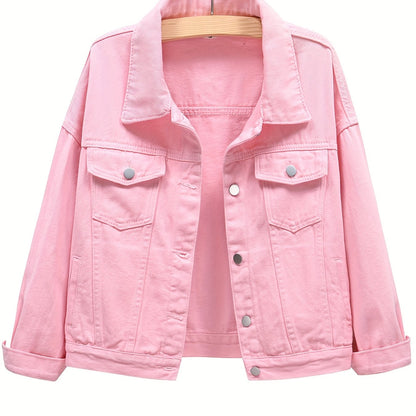Women'S Lightweight Pink Denim Jacket - Breathable, Washed Finish, Long Sleeve with Chest Pockets, Casual Loose Fit for Spring\u002FSummer, Jean Jacke