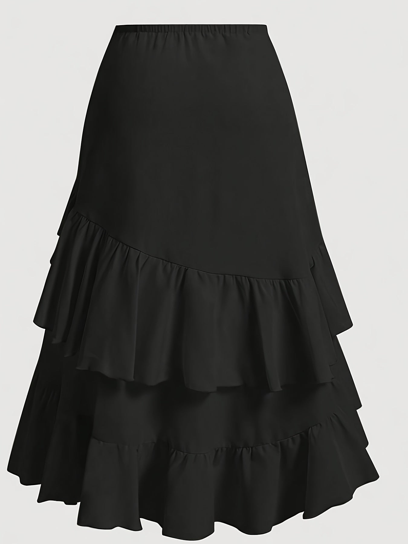 Vintage Brown Pleated Midi Skirt with Ruffled Hem and Cross Detail – Breathable, Stretchy Waistband, Machine Washable – Perfect for Commuting, Outings, and Everyday Elegance