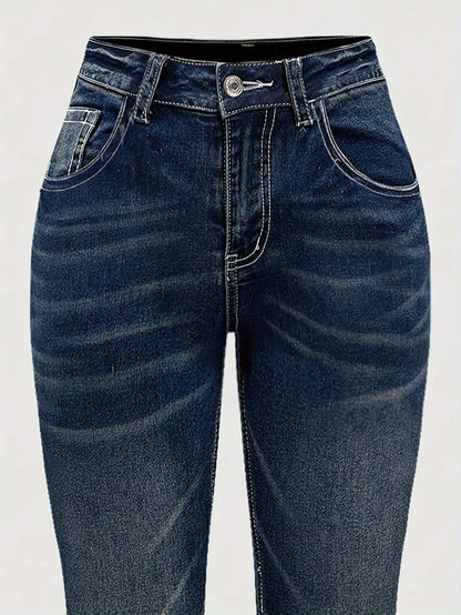2024 Women's Hand-Embroidered Rhinestone Back Pocket Flared Jeans - Stretch Comfort Washed Denim, Elegant Machine-Washable All-Season Casual Pants, Comfortable Fashion, Fashionforward Design, Detailed Embroidery