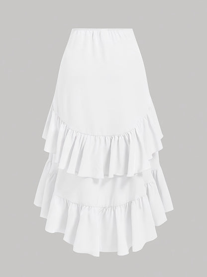 Vintage Brown Pleated Midi Skirt with Ruffled Hem and Cross Detail – Breathable, Stretchy Waistband, Machine Washable – Perfect for Commuting, Outings, and Everyday Elegance
