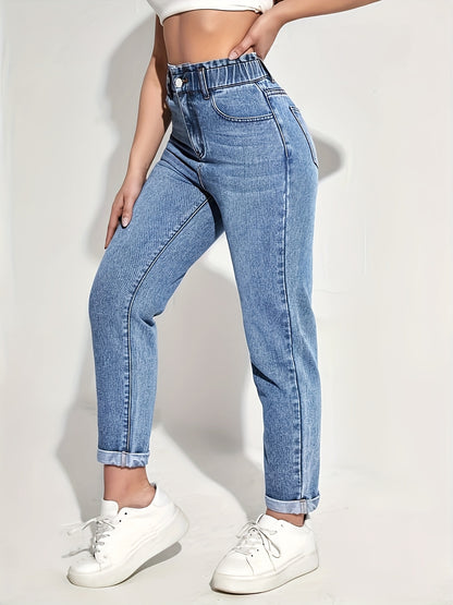 Women's Slim-Fit Stretch Denim Jeans - High-Rise, Comfortable, Machine Washable, Casual Light Blue Jeans with Pockets, All-Season Wear, Comfortable Fashion | Highrise Denim | Durable Fabric