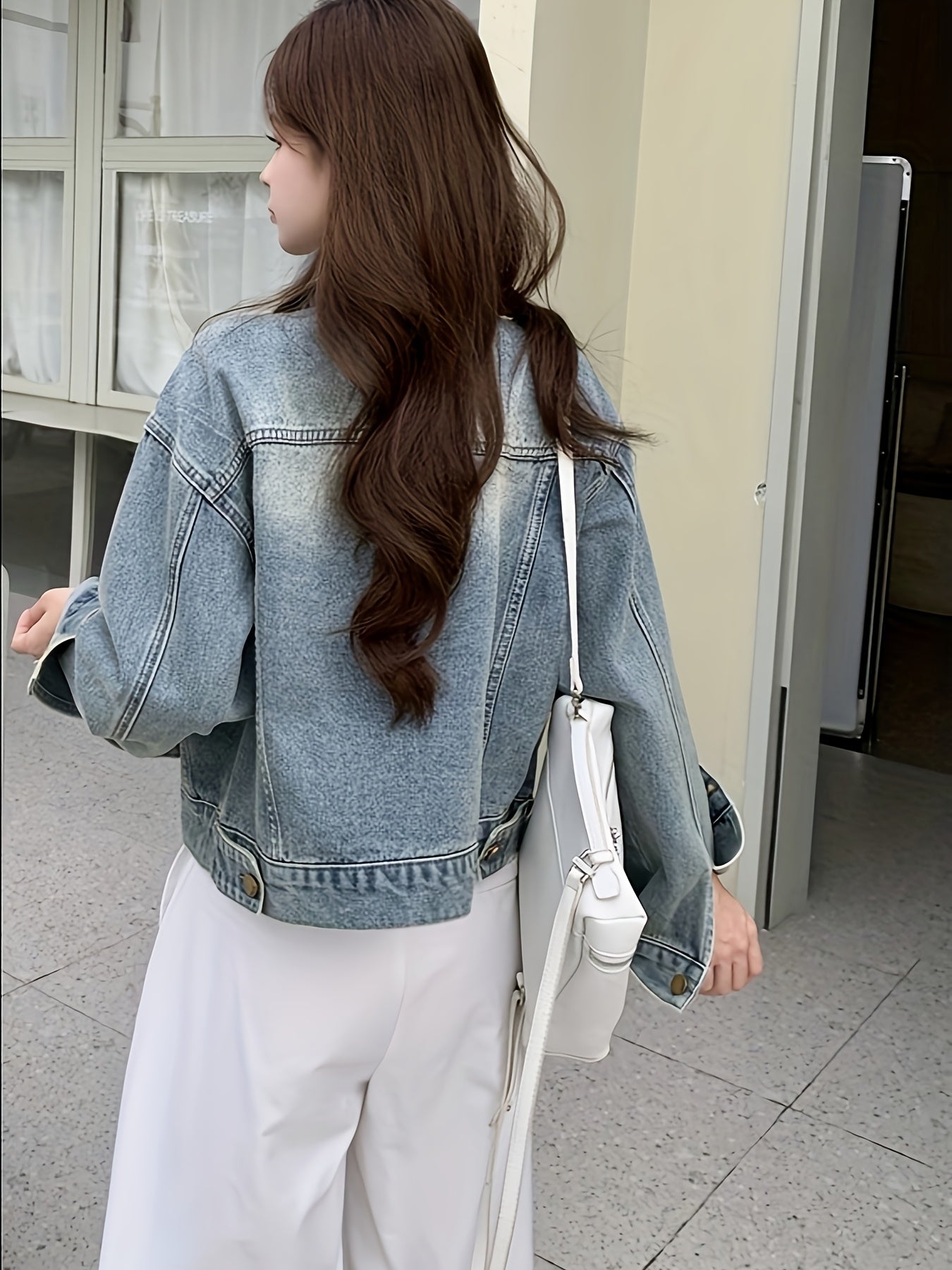 Women's Vintage Denim Jacket - Retro Cropped Short Sleeve Coat with Front Pockets, Machine Washable Regular Fit Casual Spring\u002FFall Outerwear, Cropped Denim Jacket