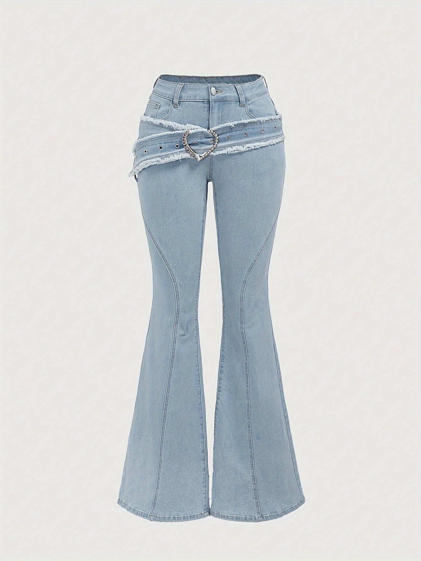 Elegant Flared Jeans for Women - Solid Color, Cotton Blend, Medium Stretch, Woven, with Belt Loop and Pocket Details, Comfort Fit, All-Season Fashion Pants