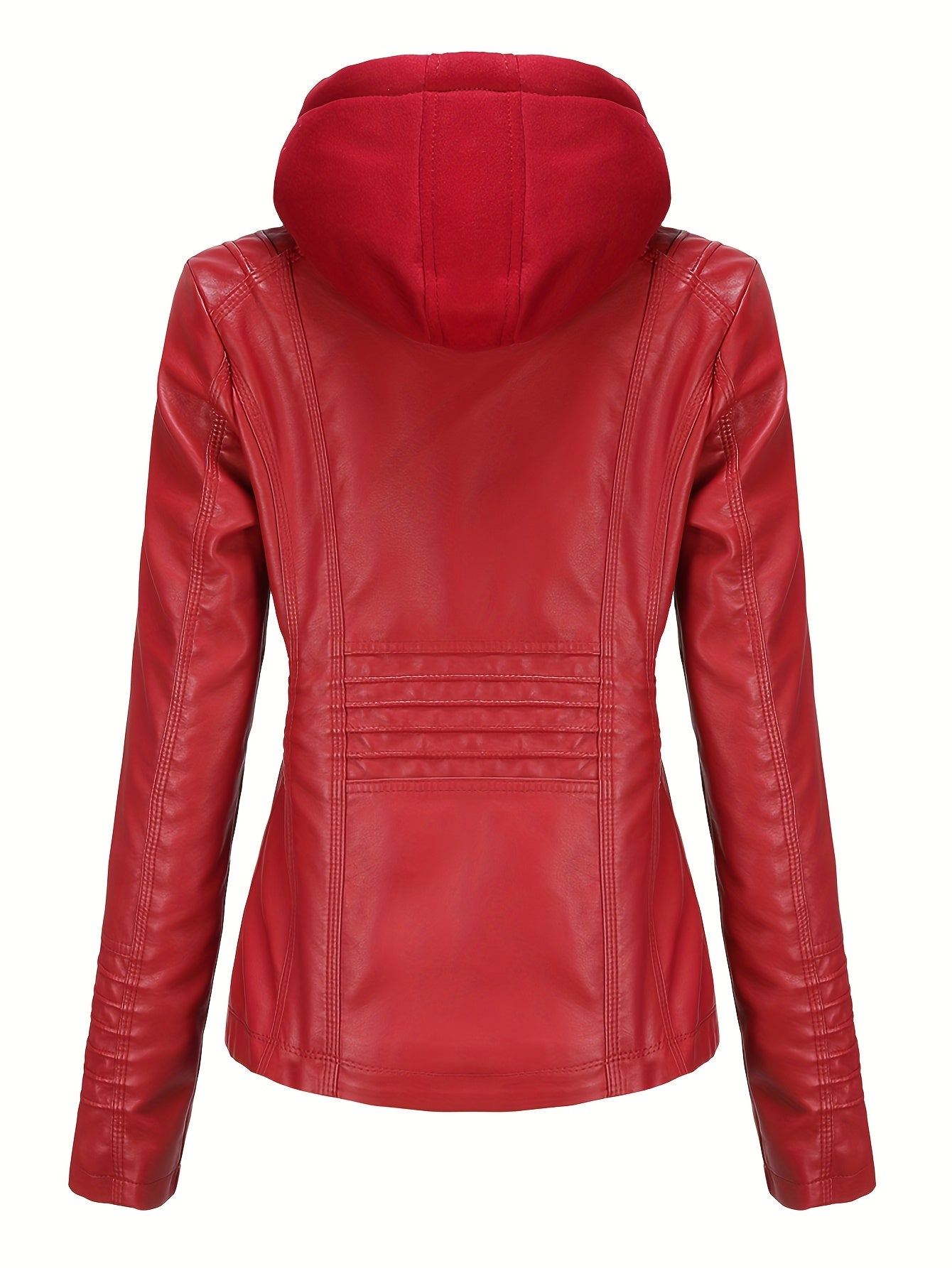 Women'S Elegant Black Hooded Jacket with Detachable Shoulder Straps - Perfect for Spring and Fall, Casual Style, Zipper Closure, Faux Leather Outerwear, Casual Jacket| Detachable Shoulder Straps|Zipper Closure Jacke