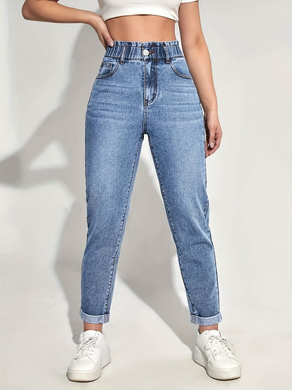 Women's Slim-Fit Stretch Denim Jeans - High-Rise, Comfortable, Machine Washable, Casual Light Blue Jeans with Pockets, All-Season Wear, Comfortable Fashion | Highrise Denim | Durable Fabric
