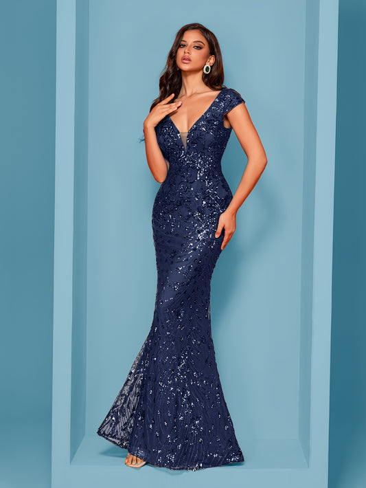 Elegant Beaded V-Neck Sleeveless Tank Fishtail Dress - Luxury Formal Bridesmaid & Evening Gown with Floral Print, Long Train Mermaid Silhouette for Weddings, Parties, Galas - Hand Wash Only, Bridesmaid Dress, Wedding Attire, Sophisticated Craftsmanship