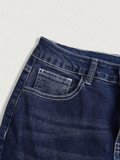 Stretch Comfort Women's Stretch Denim Flare Jeans with Rhinestone Details - Elegant Blue Bell Bottom Pants, Mid-Rise, Blend, Machine Washable, All-Season Comfort Fit