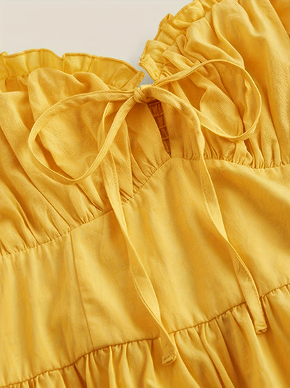 Mustard Yellow Spaghetti Suspender Dress for Teen Girls - Casual Solid Color with Adjustable Waist Tie, Lightweight Non-Stretch Fabric, Machine Washable, Regular Fit for Spring Summer Fall