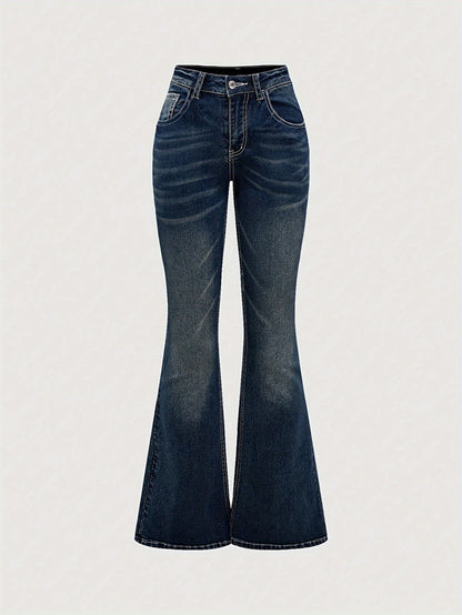 2024 Women's Hand-Embroidered Rhinestone Back Pocket Flared Jeans - Stretch Comfort Washed Denim, Elegant Machine-Washable All-Season Casual Pants, Comfortable Fashion, Fashionforward Design, Detailed Embroidery